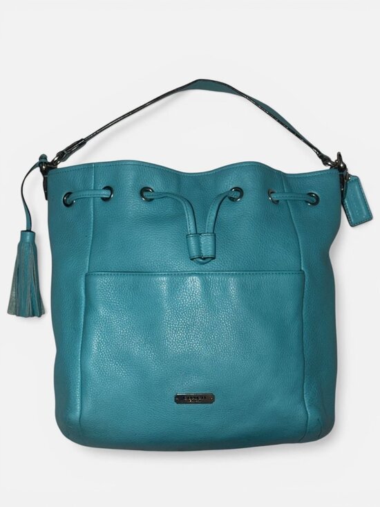 Coach Avery Drawstring Bucket Bag F27003 Robins Egg Blue Pebbled Leather Purse - Picture 4 of 10